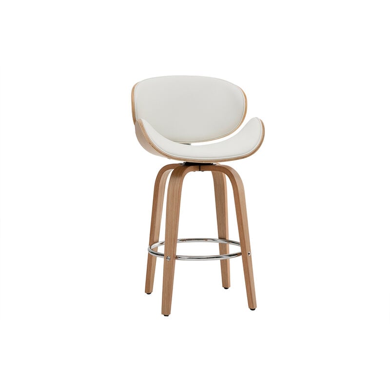 Miliboo - Tabouret de bar pivotant blanc et bois clair 65 cm walnut