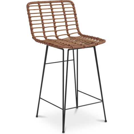 Tabouret de bar Design Boho Bali en osier synthétique 65cm - Catori Bois naturel