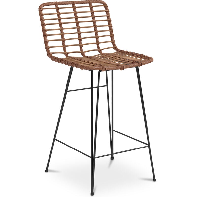 Privatefloor - Tabouret de bar en rotin avec dossier - Boho Bali Design - 75cm - Catori Bois naturel