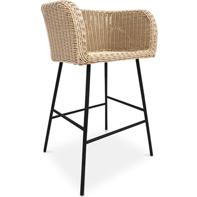Privatefloor - Tabouret en rotin avec accoudoirs - Boho Bali Design - Ishita Bois naturel clair