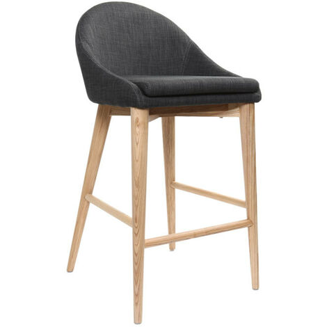 Tabouret de bar design en tissu gris anthracite et bois clair 65 cm DALIA