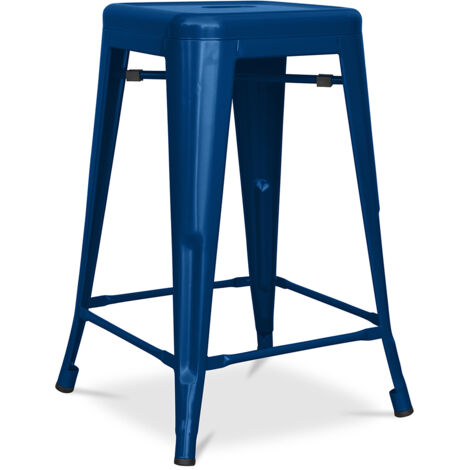 Tabouret de bar - Design industriel - Acier mat - 60cm - Nouvelle édition - Stylix Bleu foncé