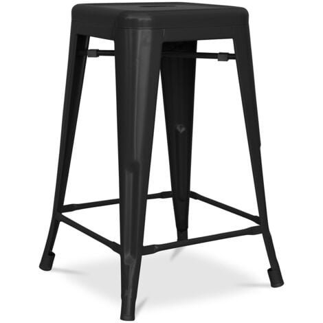 Tabouret de bar - Design industriel - Acier mat - 60cm - Nouvelle édition - Stylix Noir - Acier, Metal - Noir