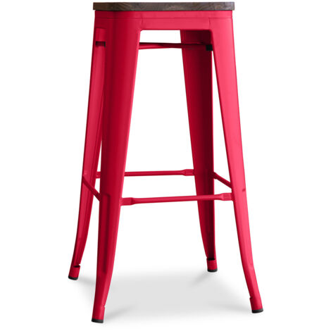 Tabouret de bar Design Industriel - Bois & Acier - 76cm - Stylix Rouge