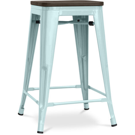 Tabouret de Bar - Design Industriel - Bois et Acier - 60cm -Stylix Vert pâle