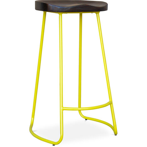 Tabouret de bar - Design industriel - Bois et métal - 76 cm - Aiyana Jaune