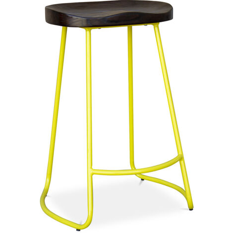 Tabouret de Bar - Design Industriel - Bois & Métal - 66 cm - Adriel Jaune