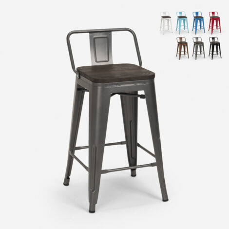 Tabouret de bar design industriel en métal bois de style Tolix Steel Wood Top