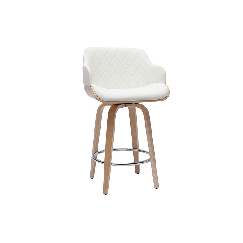 Miliboo - Tabouret de bar design pivotant 360° blanc et bois clair H65 cm lucien