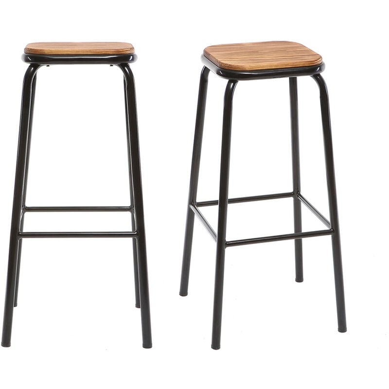 Miliboo - Tabourets de bar empilables noir et bois foncé H77.5 cm (lot de 2) memphis