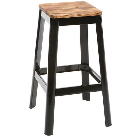 Tabouret de bar design noir et bois H75 cm NICK