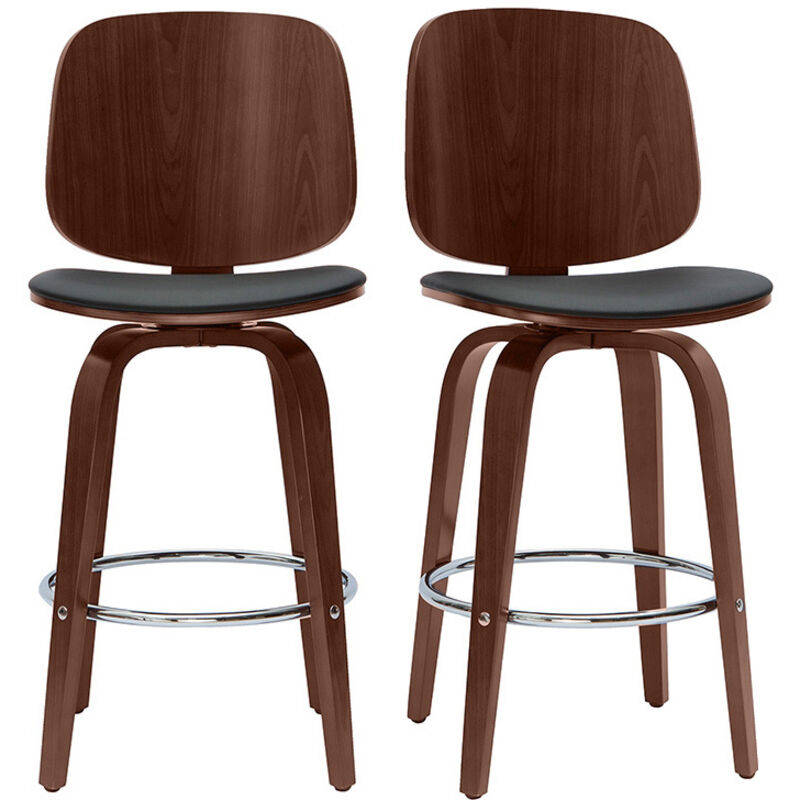Miliboo - Tabourets de bar design pivotants noirs et noyer H66 cm (lot de 2) beck