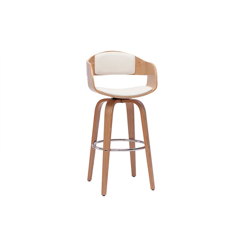 Miliboo - Tabouret de bar design pivotant blanc et bois clair H65 cm gao