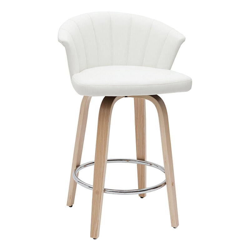 Miliboo - Tabouret de bar design pivotant blanc et bois clair H65cm albin