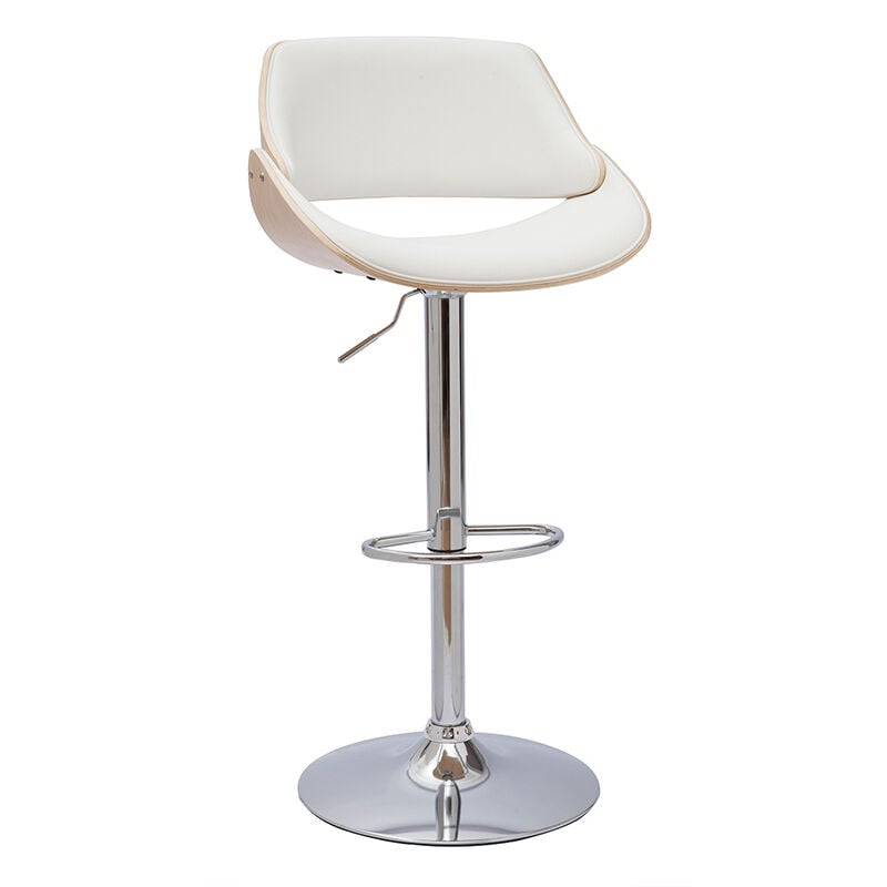 Miliboo - Tabouret de bar design réglable pivotant 360° blanc et bois clair clash