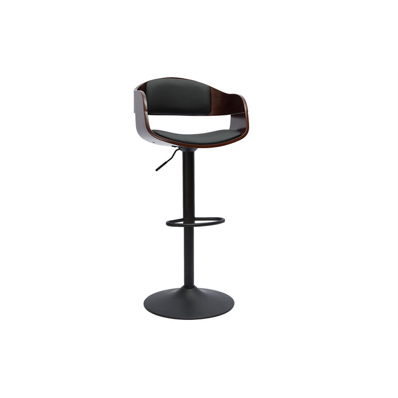 Tabouret de bar design réglable noir et bois foncé EUSTACHE