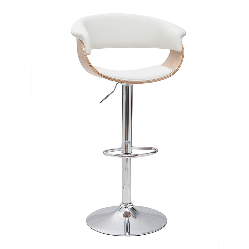 Tabouret de bar design réglable blanc et bois clair OKTAV