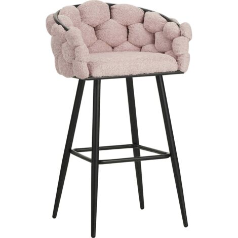 Tabouret de bar design rose pâle assise moelleuse métal noir - rose pâle et noir mat