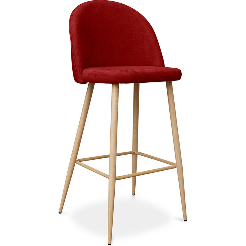 Privatefloor - Tabouret tapissé en tissu - design scandinave - 76cm - Evelyne Rouge