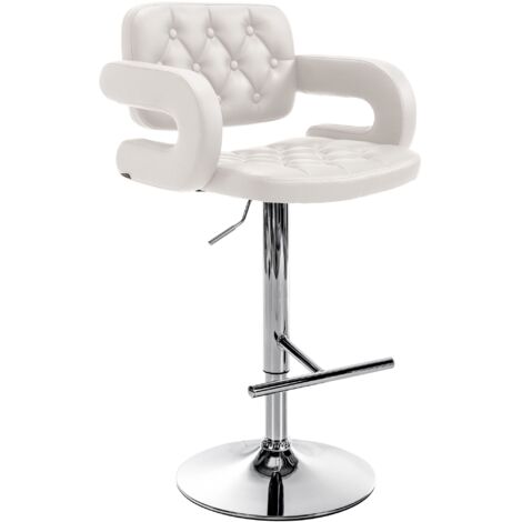 Tabouret de bar Dublin similicuir avec pied en métal Blanc  Chrome