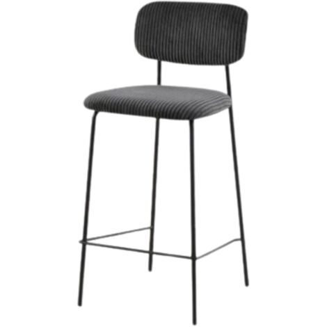 Tabouret de bar écolier en velours côtelé gris – Hauteur assise 68 cm – Structure métal et panneaux de particules – Dimensions L. 42 x P. 47,5 x H. 93 cm