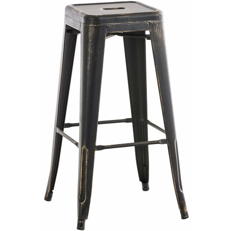 Tabouret de bar empilable avec repose-pieds design industriel métal noir et doré 100000036