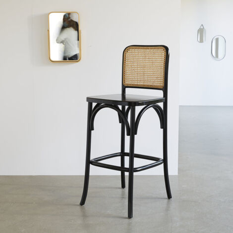 Tabouret de bar en acajou massif et cannage noir