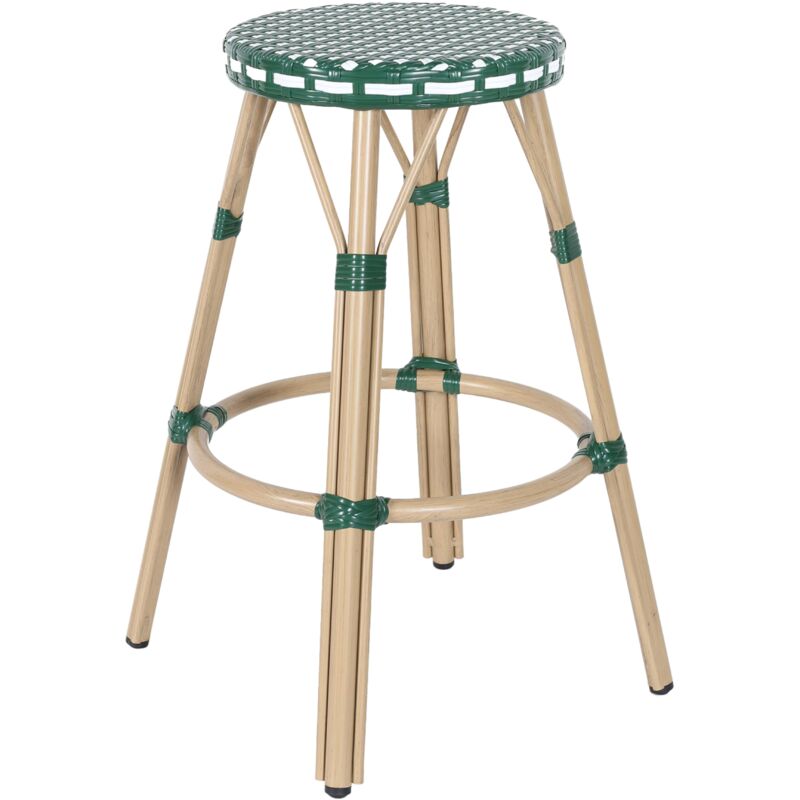 Tabouret haut de jardin en aluminium et rotin synthétique blanc, vert