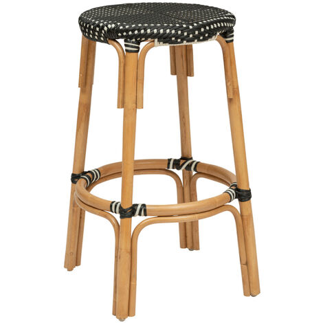 Tabouret de bar en bois de rotin coloris noir - longueur 40 x Profondeur 40 x Hauteur 66 cm -PEGANE-
