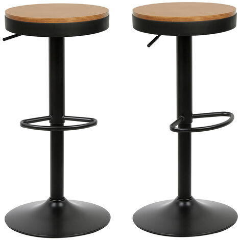 Tabouret de Bar en Bois réglable en Hauteur Hauteur réglable Lot de 2 Tabouret de Bar Simple avec Dossier Chaise de Bar Vintage Rustique pivotant pour Jardin (Noir)