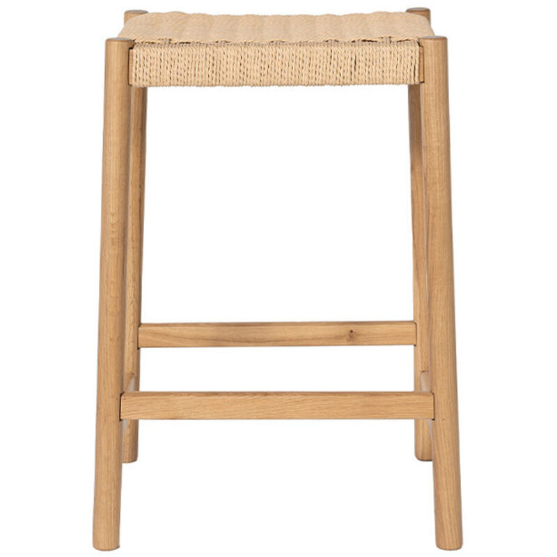 Tabouret de bar en corde tressée et bois H65cm - Bois clair - Paolo