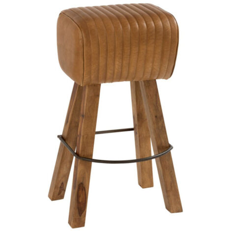 Tabouret de Bar en Cuir & Bois "Gym" 75cm Naturel