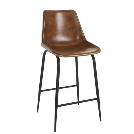 Tabouret de bar en cuir et métal marron 48x45x100 cm - Marron