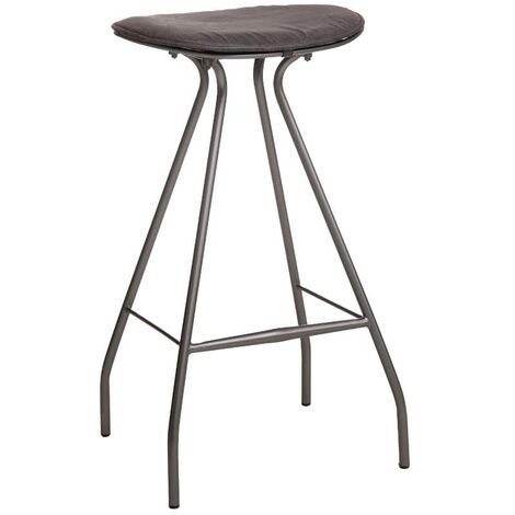 Tabouret de bar en cuir gris et métal Lya
