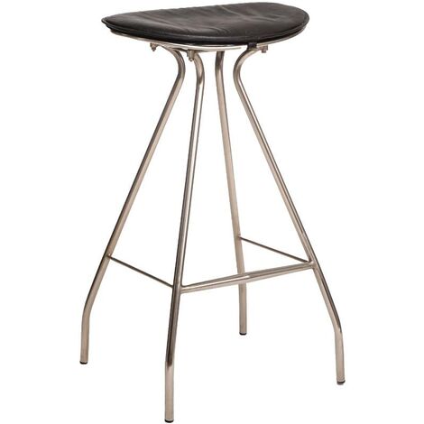 Tabouret de bar en cuir noir et métal Lya
