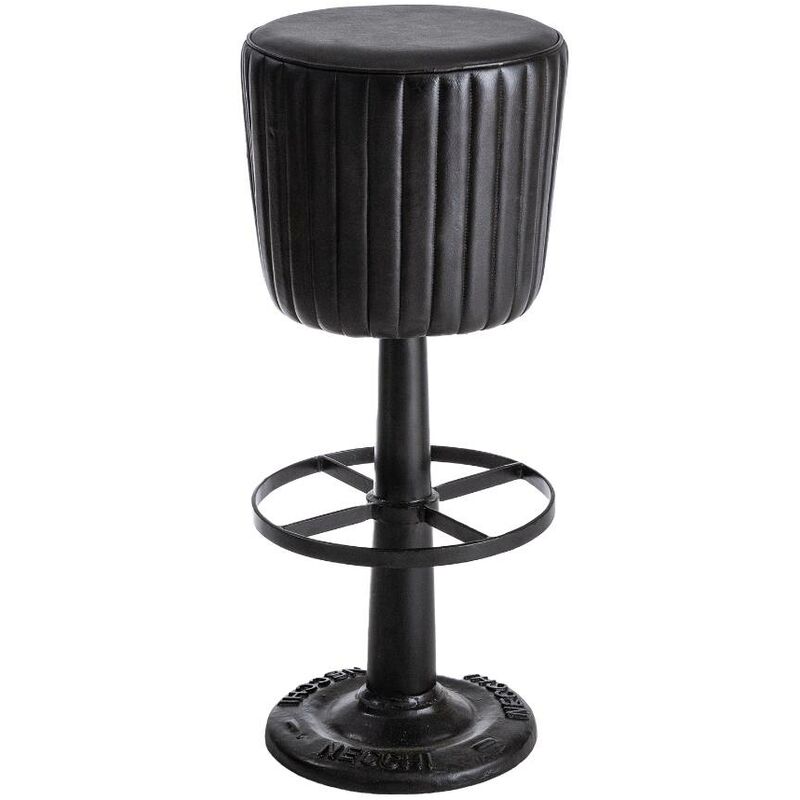 Made In Meubles - Tabouret de bar en cuir noir Porto