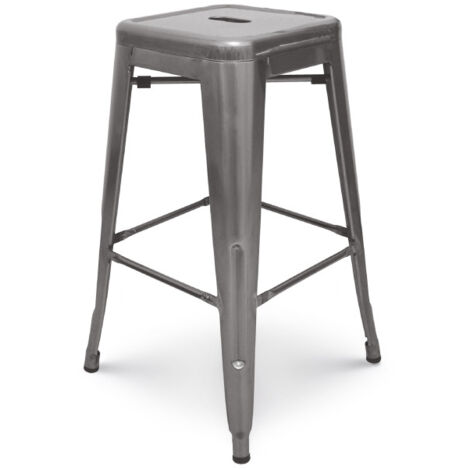 Tabouret de bar en métal brut aspect galvanisé style industriel - Sans dossier - Hauteur 66 cm
