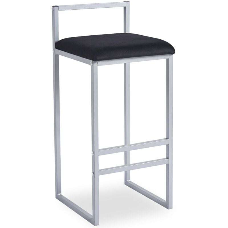 Cotecosy - Tabouret de bar en métal Drakkar Argent et Velours Noir