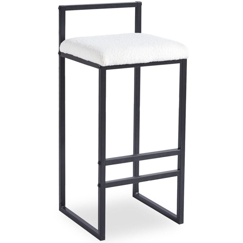 Cotecosy - Tabouret de bar en métal Drakkar Noir et Tissu bouclette Crème