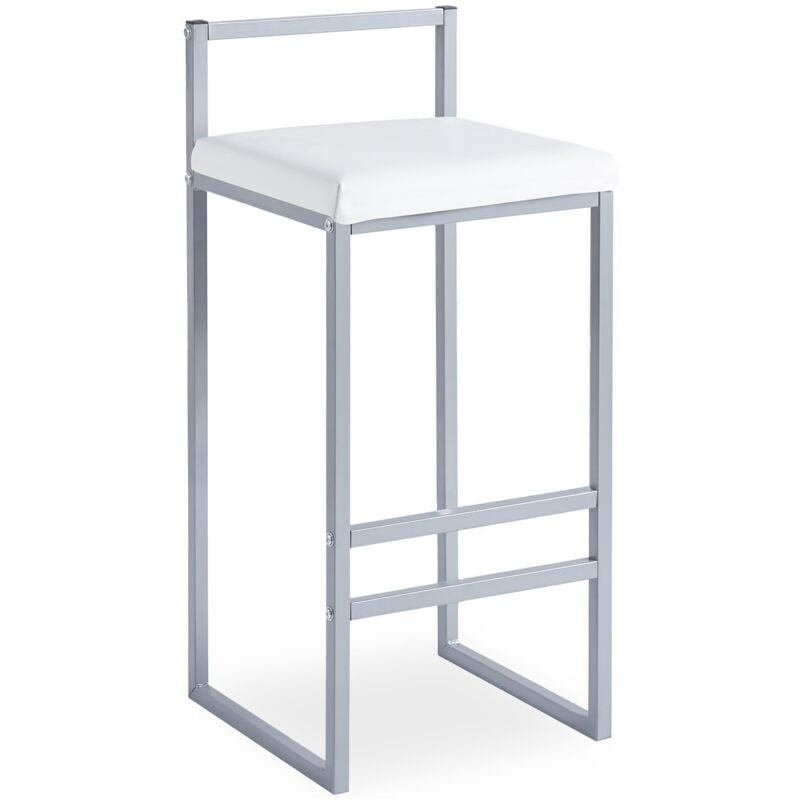 Cotecosy - Tabouret de bar en métal Drakkar Argent et Velours Blanc
