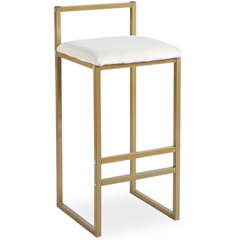 Cotecosy - Tabouret de bar en métal Drakkar Or et Velours Crème