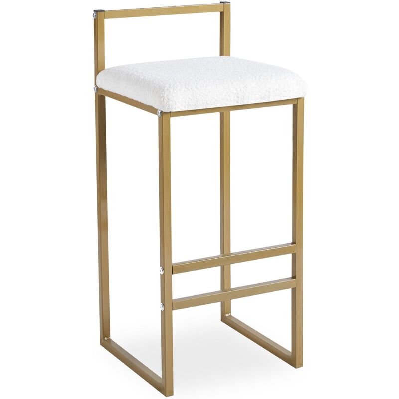 Cotecosy - Tabouret de bar en métal Drakkar Or et Tissu bouclette Crème