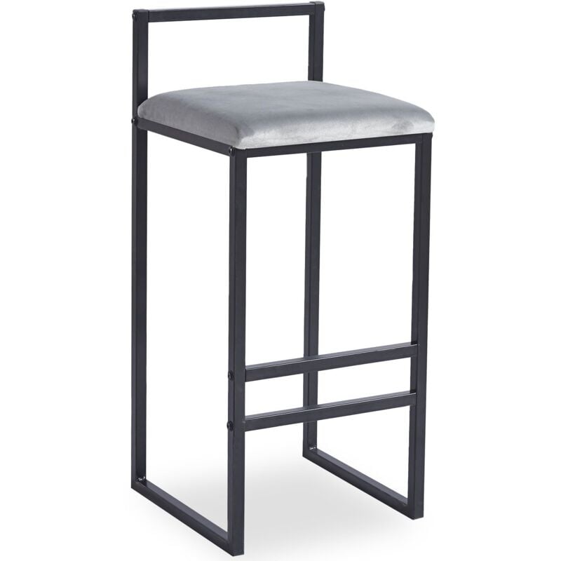 Tabouret de bar en métal Drakkar Noir et Velours Gris