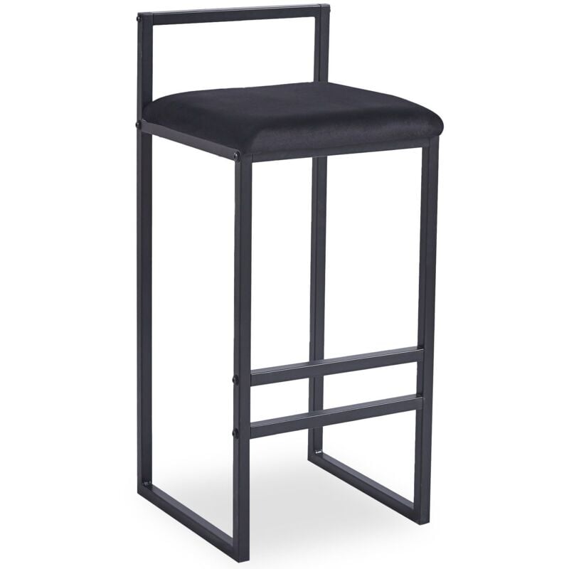 Cotecosy - Tabouret de bar en métal Drakkar Noir et Velours Noir