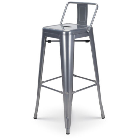 Tabouret de bar en métal silver avec dossier - Hauteur 76 cm