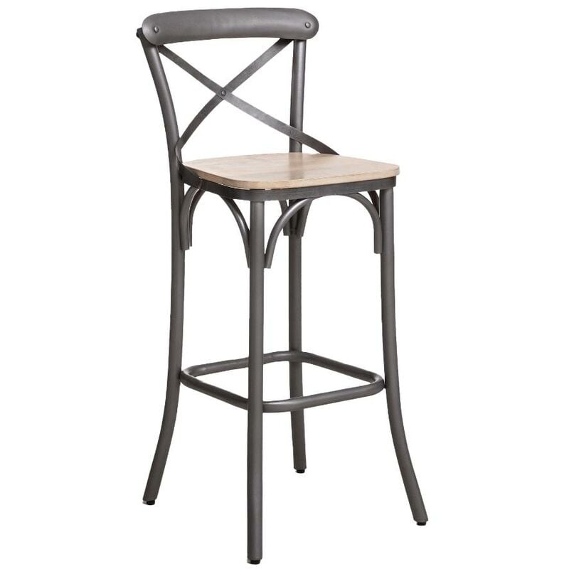 made in meubles - tabouret de bar en métal gris et assise en bois de manguier naturel - gris