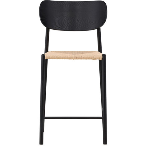 Tabouret de bar en résine tressée et métal H66.5cm - Noir - Polly