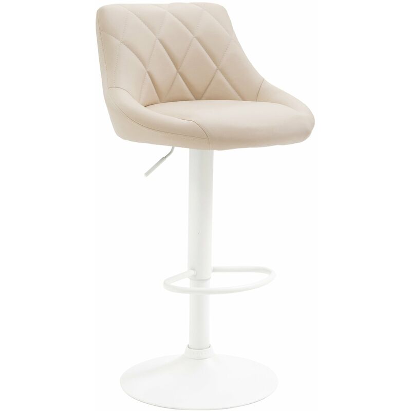 Décoshop26 - Tabouret de bar en synthétique crème pivotant avec repose-pieds métal blanc coutures décoratives - crèmem