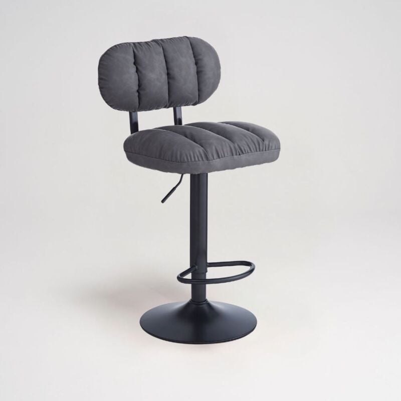 Toscohome - Tabouret de bar en simili-cuir gris avec pied en métal noir - Roxen