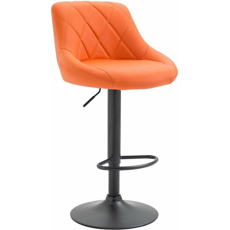 Tabouret de bar en synthétique orange pivotant avec repose-pieds métal noir coutures décoratives TDB10585